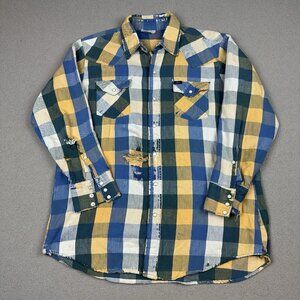Vintage Key Cotton Flannel Shirt XL Thick Sanforized Pearl Snap Workwear Thrash